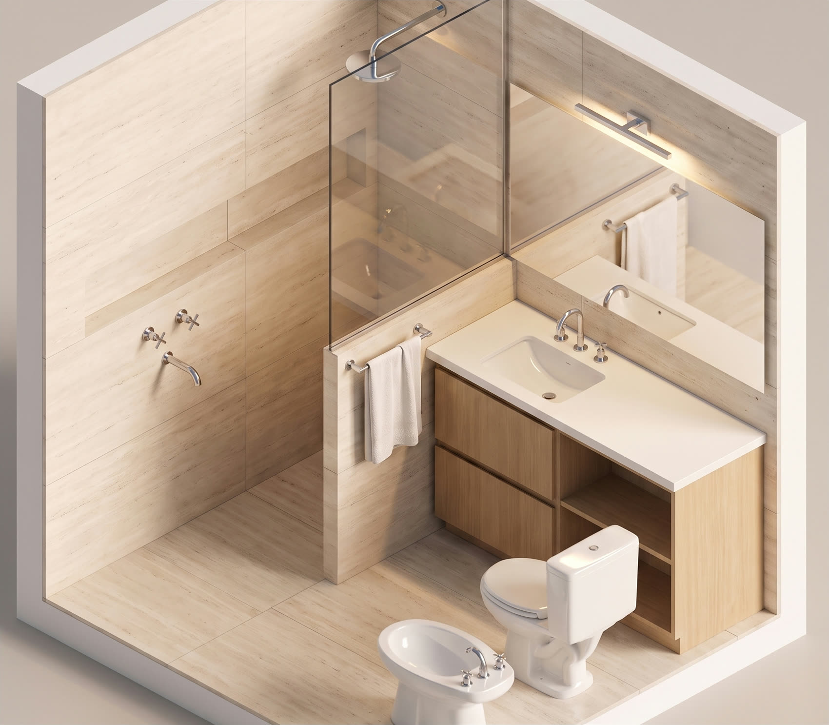Axonométrica del baño principal